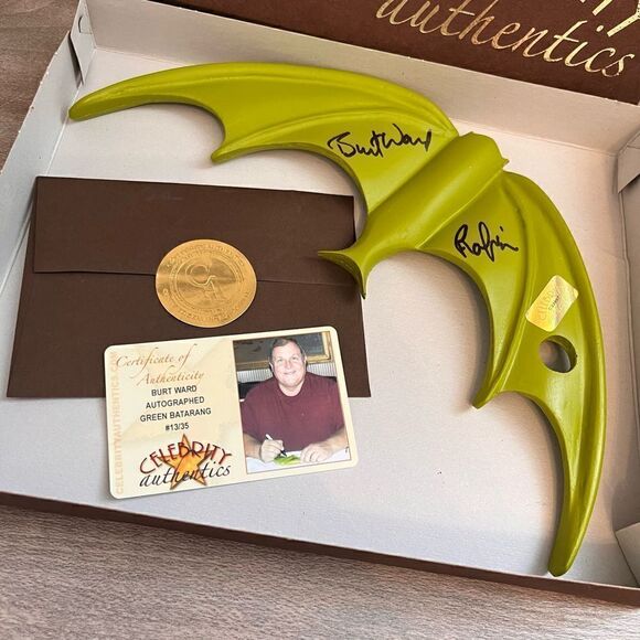Celebrity Authentics Burt Ward Signed Autographed Replica Green Batarang- COA #1 - Picture 1 of 6